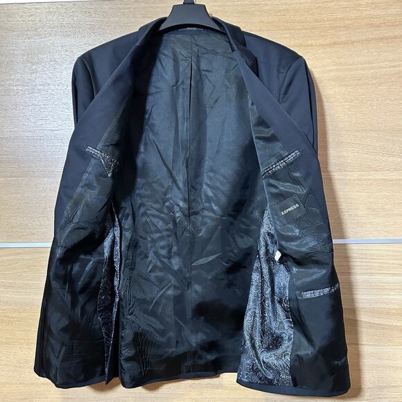 Express Men's Sz 42R lined 2 Button Cotton Black Blazer Sport Coat Jacket - Picture 2 of 7